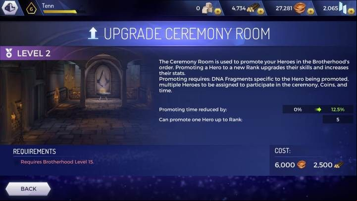 Training Room - Every improvement to this room provides faster training time for the heroes - Refining headquarters rooms in Assassins Creed Rebellion - Headquarters - Assassins Creed Rebellion Guide