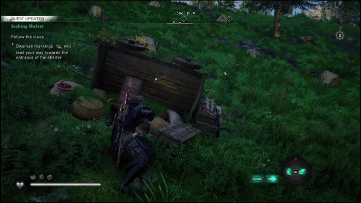 The special signs left by the dwarves will guide you to your destination - AC Valhalla Dawn of Ragnarok: Seeking Shelter - Walkthrough - Assassins Creed Valhalla Guide and Walkthrough