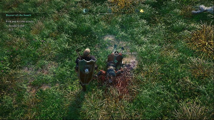 The first scout, or rather what is left of him, can be found near Coindene, on the hill - Assassins Creed Valhalla: Reaver of the South - Southsexe - Assassins Creed Valhalla Guide and Walkthrough