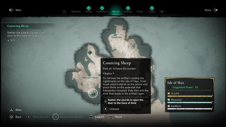 Location: the southern part of the island, under Dun Ardteck - AC Valhalla Crossover Stories: Counting Sheep - all shards - Main missions - Assassins Creed Valhalla Guide and Walkthrough