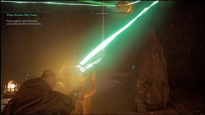 Jump down and position the light so that the beam reaches the object right at the gate - AC Valhalla Crossover Stories: What Dreams May Come - Main missions - Assassins Creed Valhalla Guide and Walkthrough