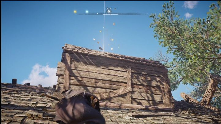 Start: The design is located on top of a wooden building, right next to a large tree - AC Valhalla Crossover Stories: Flaying Papers - Isle of Skye - locations - Secrets and Collectibles - Assassins Creed Valhalla Guide and Walkthrough