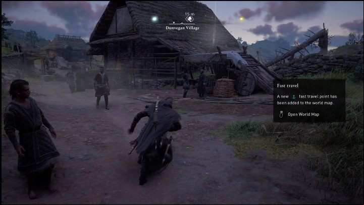 Beginning: The design hangs from the roof of one of the wooden buildings - AC Valhalla Crossover Stories: Flaying Papers - Isle of Skye - locations - Secrets and Collectibles - Assassins Creed Valhalla Guide and Walkthrough