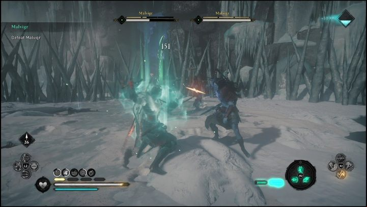 Unfortunately, "one-on-one" isn't the case during this encounter, as Malvigr, at a certain moment, will split himself into two characters, both of them have to be damaged separately - AC Valhalla Dawn of Ragnarok: Malvigr - Walkthrough - Assassins Creed Valhalla Guide and Walkthrough