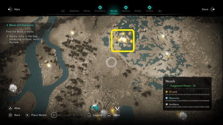 The enemy camp will not be marked on the world map, so to make things a little easier for you, we have marked the appropriate location in the image above - AC Valhalla Wrath of the Druids: A Show of Character - Walkthrough - Assassins Creed Valhalla Guide and Walkthrough