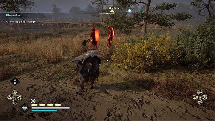 In order to use this skill you have to sneak up to the first opponent, initiate a stealth attack, turn the camera towards the second nearby opponent and press the stealth attack button (R1 / RB) again to throw the axe at the target - Assassins Creed Valhalla: Sneaking - Basics - Assassins Creed Valhalla Guide and Walkthrough