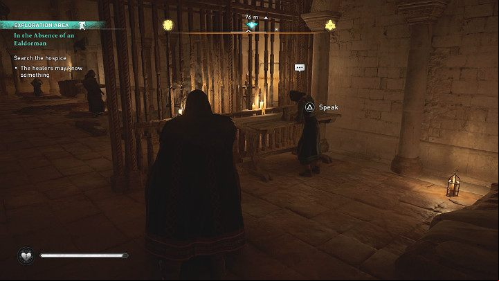 Once you're there, you can talk to all the NPCs who have a cloud icon over their heads, but the most important informant will be the head of the clinic - Assassins Creed Valhalla: In the absence of the Ealdorman - Lincolnscire - Assassins Creed Valhalla Guide and Walkthrough