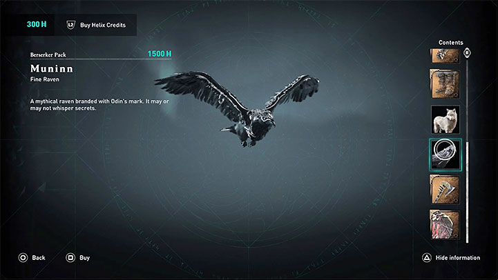 3) Muninn - a raven of unique appearance - Assassins Creed Valhalla: Pack / berserkers kit - Appendix - Assassins Creed Valhalla Guide and Walkthrough