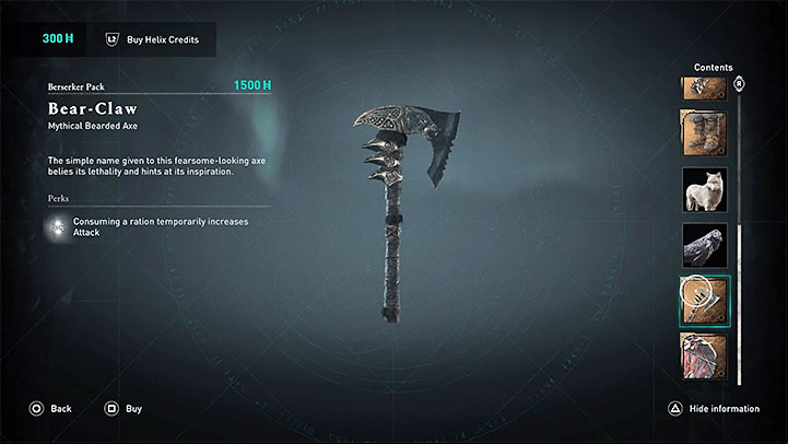 4) Bear-Claw axe of Mythical Quality (highest) - Assassins Creed Valhalla: Pack / berserkers kit - Appendix - Assassins Creed Valhalla Guide and Walkthrough