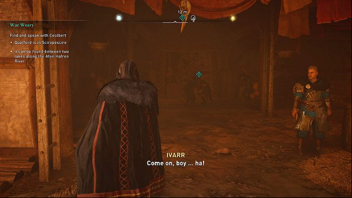 You will find Ceolbert in the feast hall on the slope - Assassins Creed Valhalla: War Weary - Sciropescire - Assassins Creed Valhalla Guide and Walkthrough