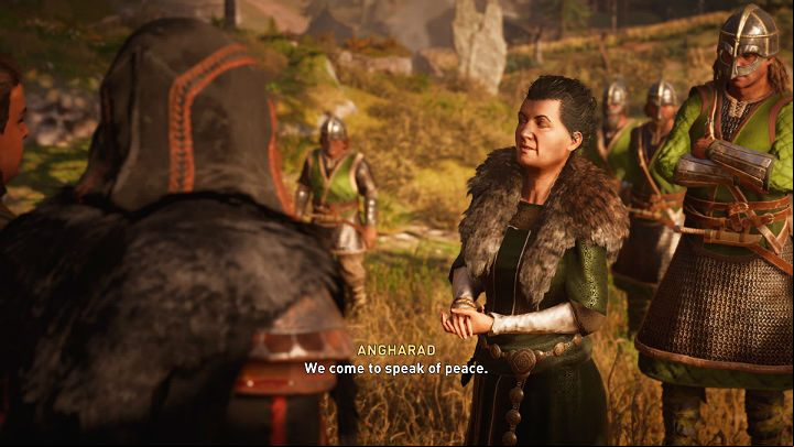 After a short cut-scene there will be a conversation with Lady Angharado, who came for the peace talks - Assassins Creed Valhalla: Bloody Path to Peace - Sciropescire - Assassins Creed Valhalla Guide and Walkthrough