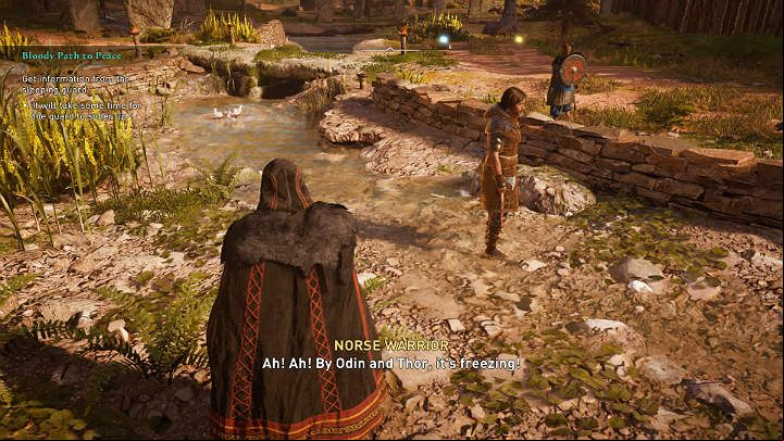 Pick up the drunken guard and take him to the shallow stream right by the tent - Assassins Creed Valhalla: Bloody Path to Peace - Sciropescire - Assassins Creed Valhalla Guide and Walkthrough