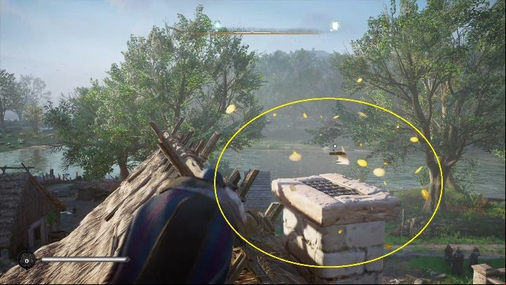 End: The card will stop on the second chimney - Assassins Creed Valhalla: Flaying Paper - Oxenefordscire secrets, locations - Oxenefordscire - Assassins Creed Valhalla Guide and Walkthrough