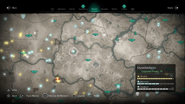 Location of the cursed place: western part of the region - Assassins Creed Valhalla: Cursed symbol - Oxenefordscire secrets, locations - Oxenefordscire - Assassins Creed Valhalla Guide and Walkthrough
