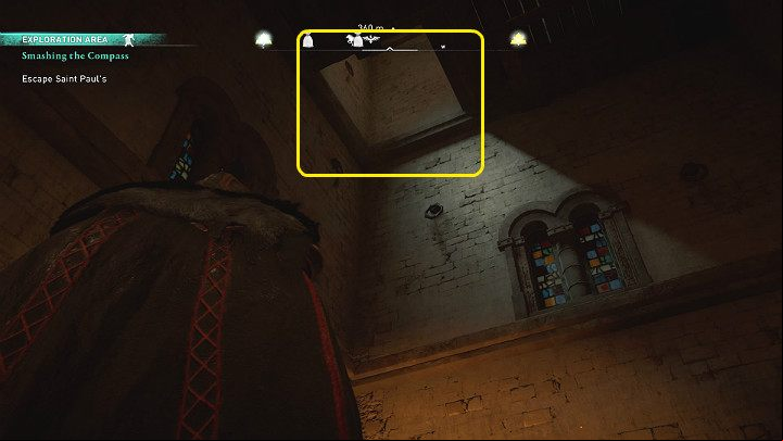 Climb to the top of the tower and then break the boards blocking the exit and get out of the burning building - Assassins Creed Valhalla: Smashing the Com - Lunden - Assassins Creed Valhalla Guide and Walkthrough