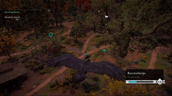 The way to quickly find a character is to use the raven - Assassins Creed Valhalla: How to find construction sites and people in the settlement? - Settlement - Assassins Creed Valhalla Guide and Walkthrough