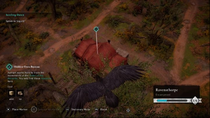 Summoning the raven is very useful when looking for places where you can erect buildings in your village - you will unlock settlement management when you get to England - Assassins Creed Valhalla: How to find construction sites and people in the settlement? - Settlement - Assassins Creed Valhalla Guide and Walkthrough