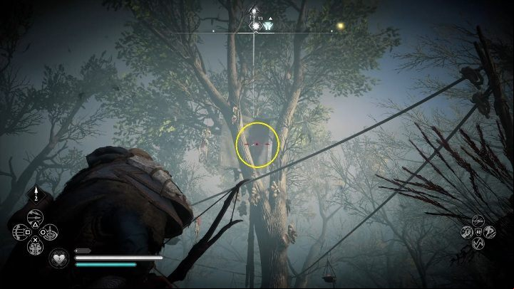 Location of the totem: the totem hangs between tree branches, covered with a piece of material - Assassins Creed Valhalla: Cursed symbol - East Anglia secrets, locations - East Anglia - Assassins Creed Valhalla Guide and Walkthrough