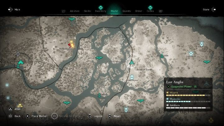The location of the cursed place: east of Brisleah Homestead - Assassins Creed Valhalla: Cursed symbol - East Anglia secrets, locations - East Anglia - Assassins Creed Valhalla Guide and Walkthrough