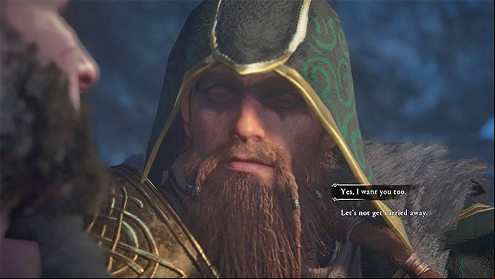 Select the dialog option confirming that you want Vili - Assassins Creed Valhalla: Vili - romance - Romances - Assassins Creed Valhalla Guide and Walkthrough