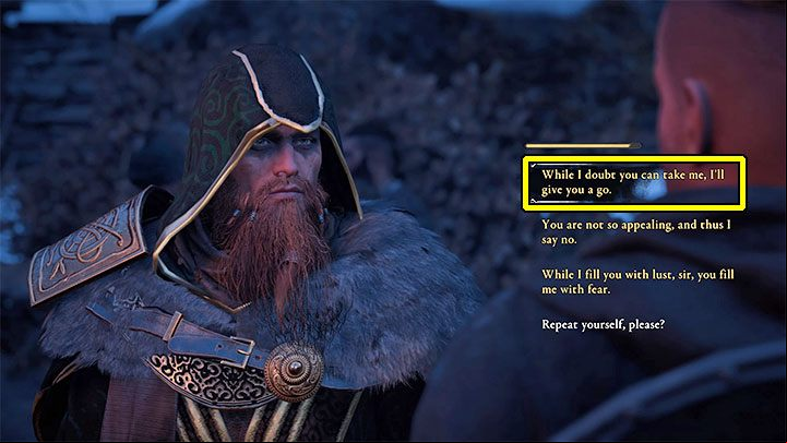 Lastly, select the first dialog option again - Assassins Creed Valhalla: Stigr the Amorous - romance - Romances - Assassins Creed Valhalla Guide and Walkthrough