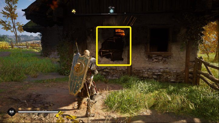 Go inside through one of the holes in the wall, then push back the heavy bookcase to open up an escape route for yourself (and the animal) - Assassins Creed Valhalla: A Dogs Rescue - Oxenefordscire - Assassins Creed Valhalla Guide and Walkthrough