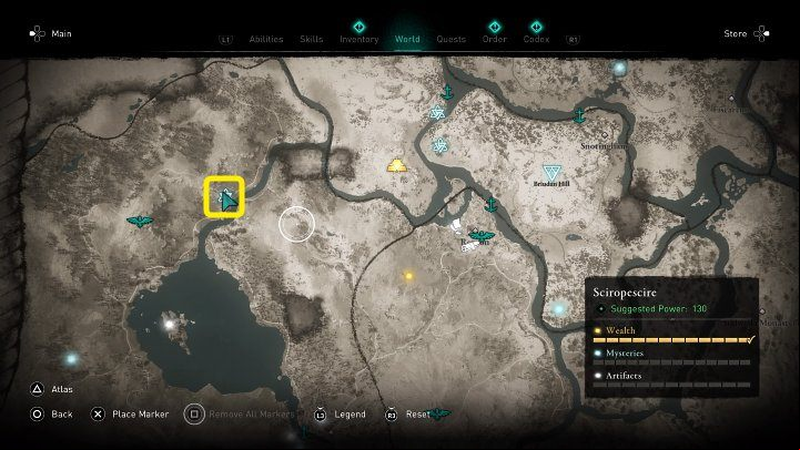 In the place marked on the image above, you will meet a man who is grieving over the loss of a family heirloom - a brooch - Assassins Creed Valhalla: Lamb Chops - Sciropescire - Assassins Creed Valhalla Guide and Walkthrough