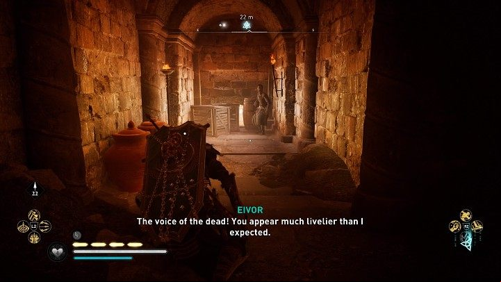 Go downstairs and you will come across an imposter in a narrow hallway - Assassins Creed Valhalla: The Puppeteer - Sciropescire - Assassins Creed Valhalla Guide and Walkthrough