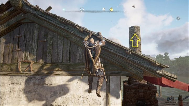 Start: The paper is located just above the chimney of one of the buildings - AC Valhalla Wrath of the Druids: Flying Paper - Meath secrets, locations - Meath - Assassins Creed Valhalla Guide and Walkthrough