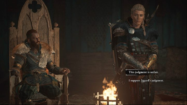 Siegfried will judge that Holger has to pay Gudrun the equivalent of 30 sails in silver or be banished - Assassins Creed Valhalla: Blame and Sail - important choice - Raven Harbour - Assassins Creed Valhalla Guide and Walkthrough