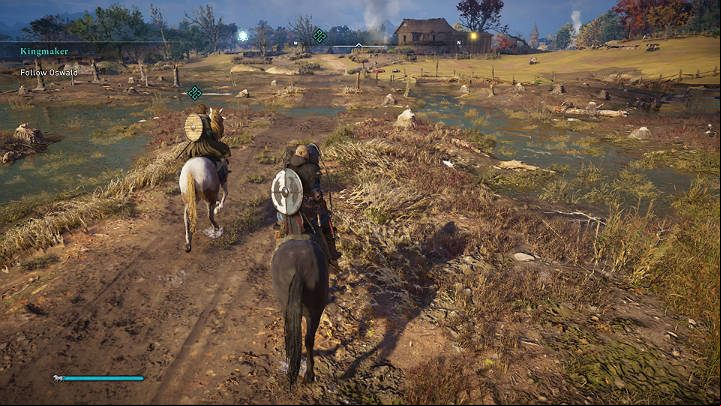 After the talk with Oswald, get on your horse and accompany him during the journey to Elmenham - Assassins Creed Valhalla: Kingmaker - East Anglia - Assassins Creed Valhalla Guide and Walkthrough