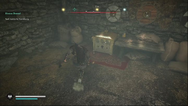 To get to the gear chest you have to jump into the hole between the wooden planks - Assassins Creed Valhalla: Gear - Rygjafylke secrets, locations - Rygjafylke - Assassins Creed Valhalla Guide and Walkthrough