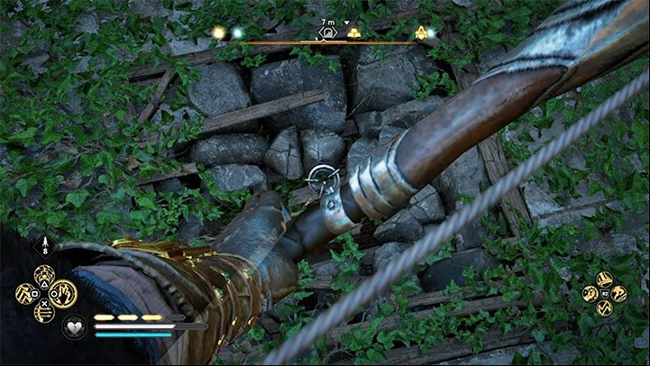 Your task is to use an explosive arrow on a weakened fragment of the floor - it is shown in the attached picture - Assassins Creed Valhalla: Colcestre - Camulodunum Assassin Bureau - Hidden Ones Bureau - Assassins Creed Valhalla Guide and Walkthrough