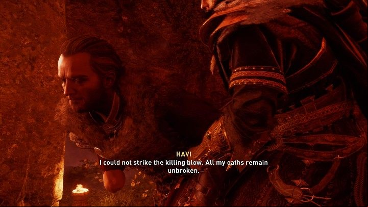 After the battle with Fenrir, approach Tyr and inform him that you kept your oath and did not deal the final blow to the dreaded Fenrir - Assassins Creed Valhalla: Cheating Fate - Asgard - Assassins Creed Valhalla Guide and Walkthrough