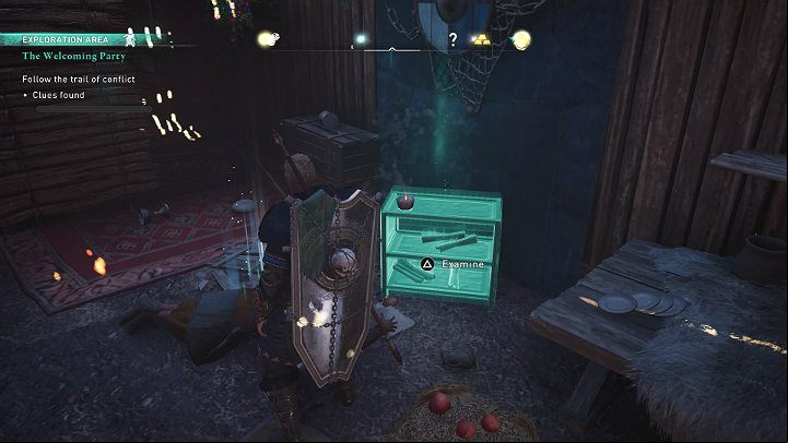 The first clue is a small table with scrolls scattered about - Assassins Creed Valhalla: The Welcoming Party - Jorvik - Assassins Creed Valhalla Guide and Walkthrough