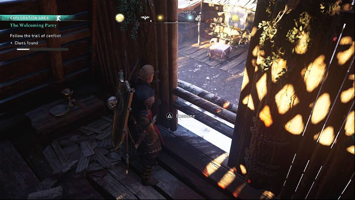 On the upper level of the mansion, just off the balcony, you will find signs of a fight - Assassins Creed Valhalla: The Welcoming Party - Jorvik - Assassins Creed Valhalla Guide and Walkthrough