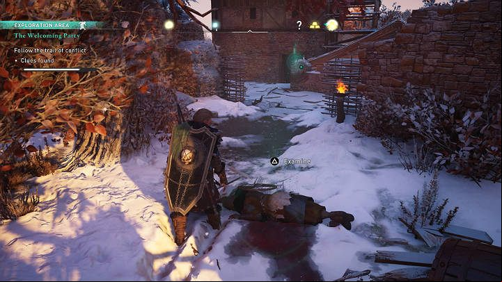 You will find another clue a little further to the right - the corpse of one of the thieves - and the trail continues towards a nearby building - Assassins Creed Valhalla: The Welcoming Party - Jorvik - Assassins Creed Valhalla Guide and Walkthrough