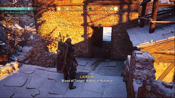 Enter the building opposite of the corpse and you will find Ljufvina - Assassins Creed Valhalla: The Welcoming Party - Jorvik - Assassins Creed Valhalla Guide and Walkthrough