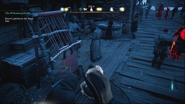 Make use of the interactive elements of the environment and blend in along the way - Assassins Creed Valhalla: The Welcoming Party - Jorvik - Assassins Creed Valhalla Guide and Walkthrough