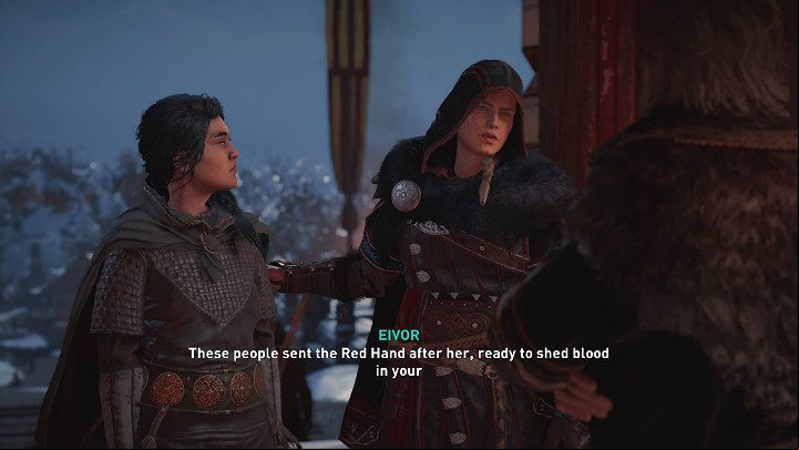 When you reach the royal residence, you will watch a cinematic interlude in which Eivor warns Hjorr about three people, traitorous and deadly, who are acting at the behest of the Order of the Ancients: The Needle, The Firebrand, and The Vault - Assassins Creed Valhalla: The Welcoming Party - Jorvik - Assassins Creed Valhalla Guide and Walkthrough