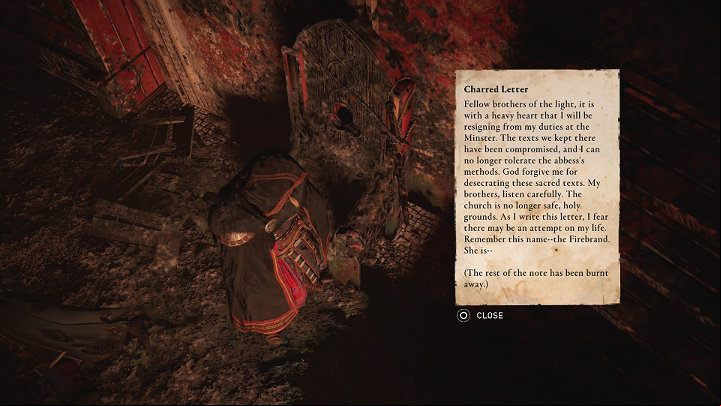 You will learn from the letter that the bishop itted that, although against his will, he participated in the destruction of valuable texts - Assassins Creed Valhalla: Burning the Firebrand - Jorvik - Assassins Creed Valhalla Guide and Walkthrough