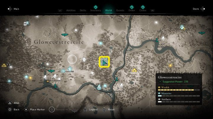 In the place marked in the image picture, you will meet two children leaning over the body of a Viking warrior - Assassins Creed Valhalla: The Body - Glowecestrescire - Assassins Creed Valhalla Guide and Walkthrough
