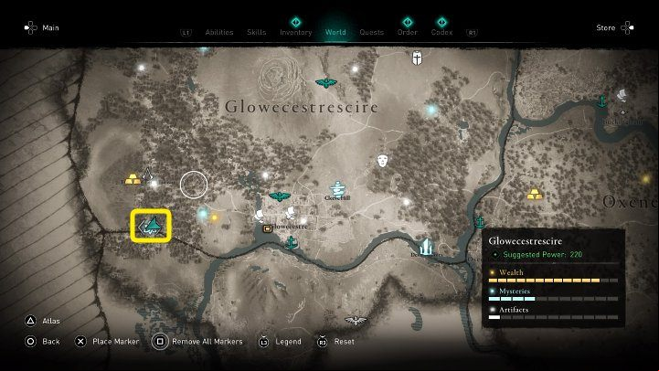 In the place marked in the picture above, near a small lake, you will meet a strange woman - Assassins Creed Valhalla: Lady of the Lake - Glowecestrescire - Assassins Creed Valhalla Guide and Walkthrough