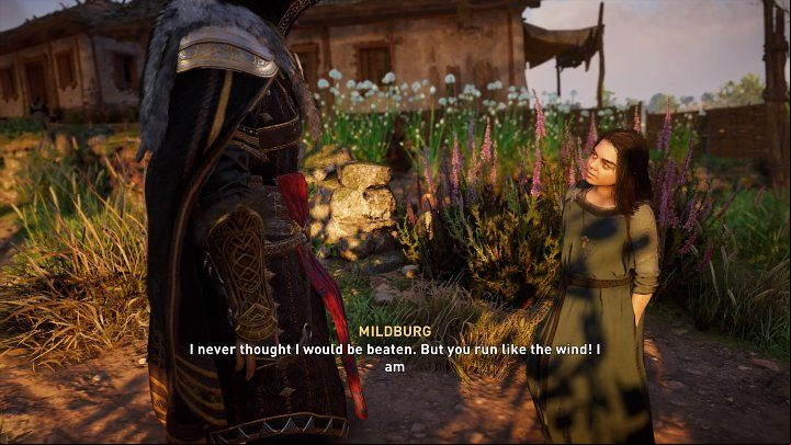 Mildberg will suggest a race - agree and run after her - Assassins Creed Valhalla: Mildberg the Miracle Legs - Wincestre - Assassins Creed Valhalla Guide and Walkthrough