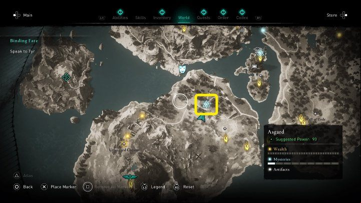 You will meet a noble deer in the place marked in the image above - Assassins Creed Valhalla: Noble Hearts - Asgard - Assassins Creed Valhalla Guide and Walkthrough
