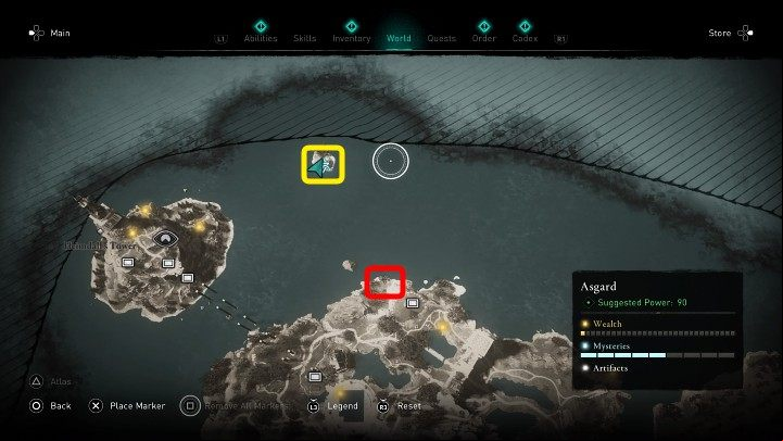 In the place marked on the above picture (yellow frame), you will meet a lamenting Njord - Assassins Creed Valhalla: Njords Lament - Asgard - Assassins Creed Valhalla Guide and Walkthrough