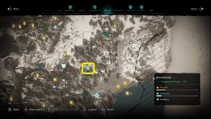 In the place marked on the image above, you will meet a Jotun who needs help - Assassins Creed Valhalla: The Puppeteer - Jotunheim - Assassins Creed Valhalla Guide and Walkthrough