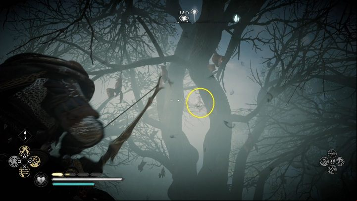 Location of the totem: to get to the totem you have to climb a broken tree, from it you have a beautiful position to shoot the totem - Assassins Creed Valhalla: Cursed symbol - Glowecestrescire secrets, locations - Glowecestrescire - Assassins Creed Valhalla Guide and Walkthrough