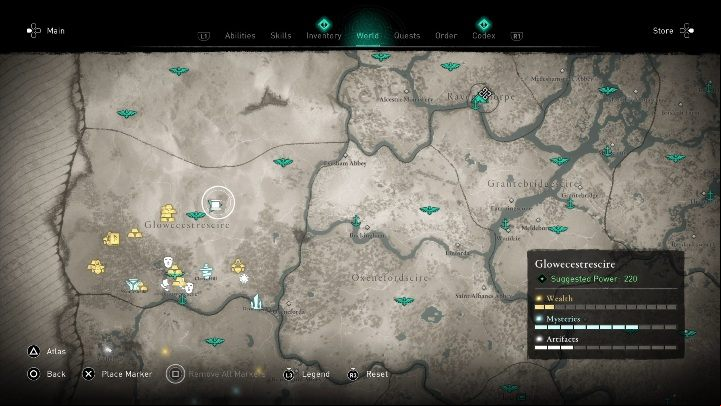 You will find the treasure map near Sabrina's Spring - Assassins Creed Valhalla: Treasure Hoard Map - Glowecestrescire locations - Glowecestrescire - Assassins Creed Valhalla Guide and Walkthrough