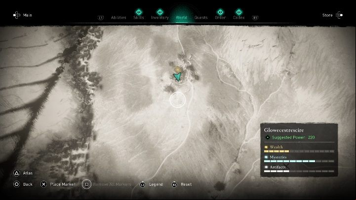 The schematic can be found in the northwestern part of the location - Assassins Creed Valhalla: Treasure Hoard Map - Glowecestrescire locations - Glowecestrescire - Assassins Creed Valhalla Guide and Walkthrough